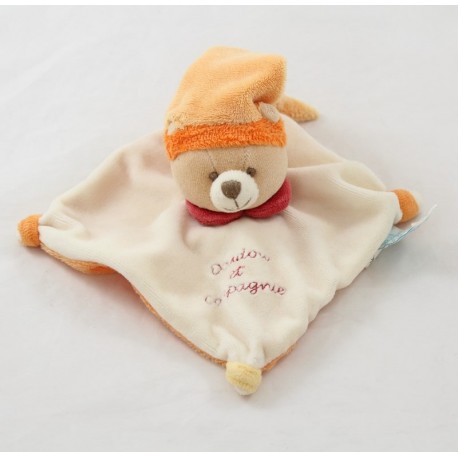 Flache Doudou DOUDOU Bär und Firma Rosa Mütze Kragen orange 16 cm