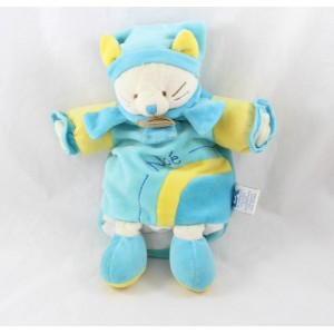 Doudou puppet Noah cat DOUDOU AND COMPAGNIE blue yellow 25 cm