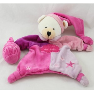 Doudou marionnette ours BABY NAT' rose mauve un rêve de bébé poudre à dormir