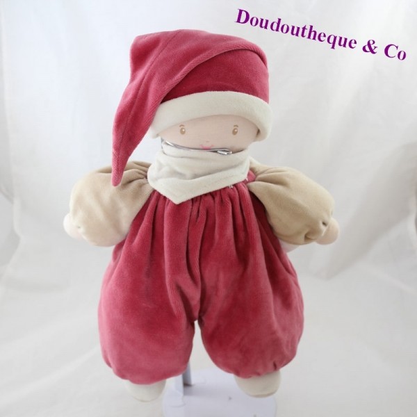 Doudou poupon COROLLE lutin bordeaux framboise 30 cm - SOS doudou