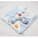 Doudou plat chien KIABI carré bleu blanc écusson orange 21 cm