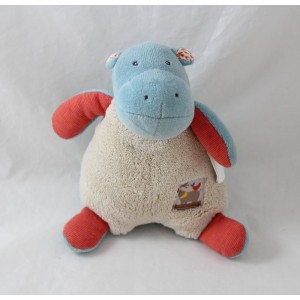 Doudou hippopotamus MOULIN ROTY Les Papoum sonajero azul beige campana 19 cm