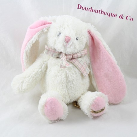 Kaninchen LOUISE MANSEN weiß rosa karierter Knoten 22 cm Kaninchen LOUISE MANSEN weiß rosa karierter Knoten 22 cm