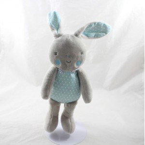 Doudou Kaninchen KLORANE blau grau geometrische Muster 27 cm