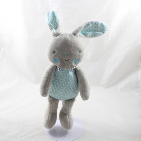 Doudou Kaninchen KLORANE blau grau geometrische Muster 27 cm Doudou Kaninchen KLORANE blau grau geometrische Muster 27 cm