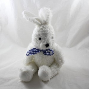 Conejo YVES ROCHER lazo blanco pajar azulejos azules blancos 25 cm