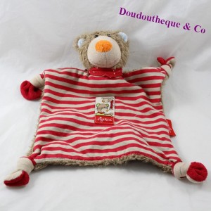 Doudou plat ours SIGIKID rouge rayures noeuds 28 cm
