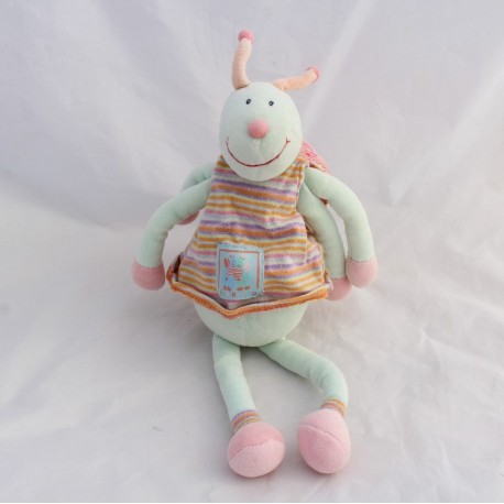 Doudou dragonfly MOULIN ROTY Zéphir and Zoe blue green pink 34 cm