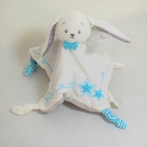 Doudou flat rabbit PAT - RIPATON The white and blue square halle