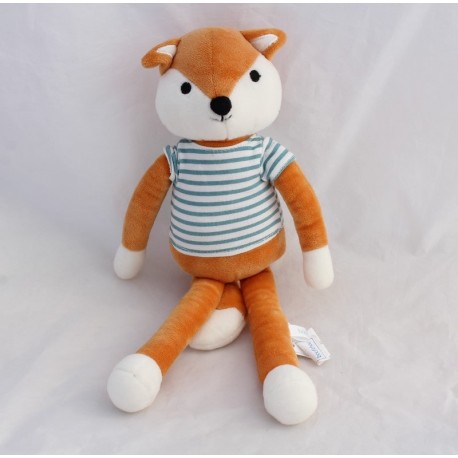 Peluche renard BOUT'CHOU roux maillot rayé bleu marinière Monoprix 32 cm