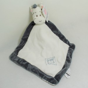 Flat zebra Doudou ANIMAL BLANKET WITH RATTE grey white bell under striped