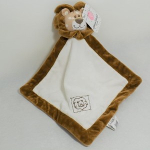 Doudou flat lion ANIMAL BLANKET WITH RATTE white and brown bell
