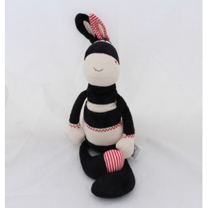 Peluche zèbre noir et blanc rouge grelot 45 cm