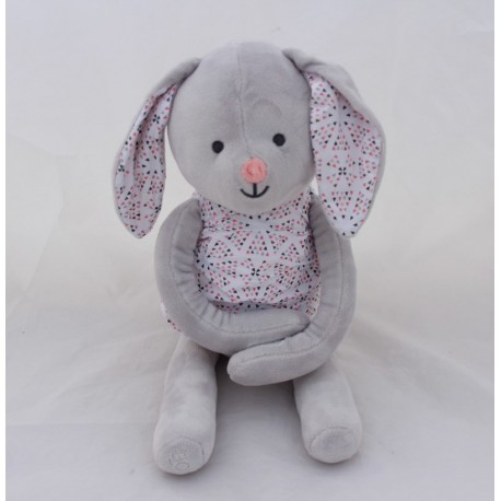 Peluche lapin OBAIBI robe triangles gris rose 43 cm