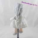 Doudou poupée COROLLE blanc gris robe étoiles 25 cm