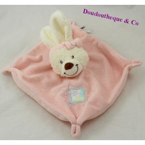 Flaches Kaninchen Kuscheltier TEX BABY rosa blaue Blumen 23 cm