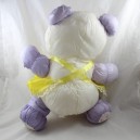 Peluche ours BIKIN Puffalump toile de parachute robe Je t'aime jaune violet vintage 42 cm