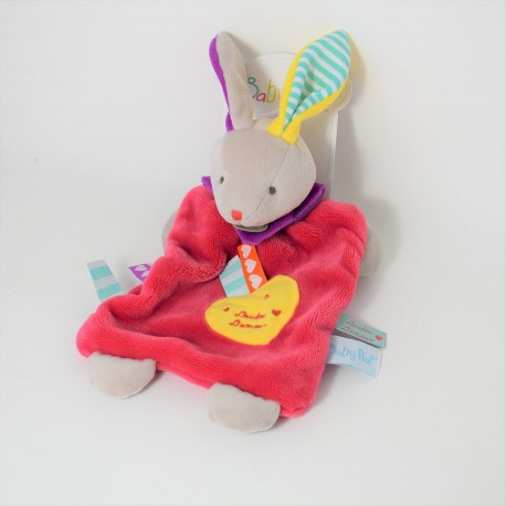 Doudou plat lapin BABY NAT' Les Zetik't rose doudou d'amour 28 cm