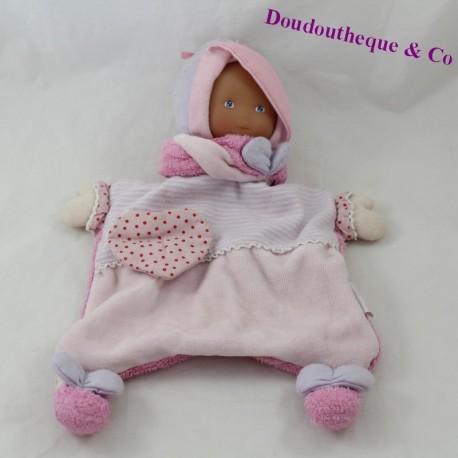 Doudou plat poupon COROLLE Babi Corolle rose coeur 29 cm