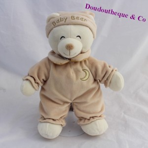 Peluche ours GIPSY Baby bear beige lune bonnet 30 cm