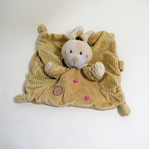 Doudou flat rabbit NICOTOY beige embroidered circles 4 knots
