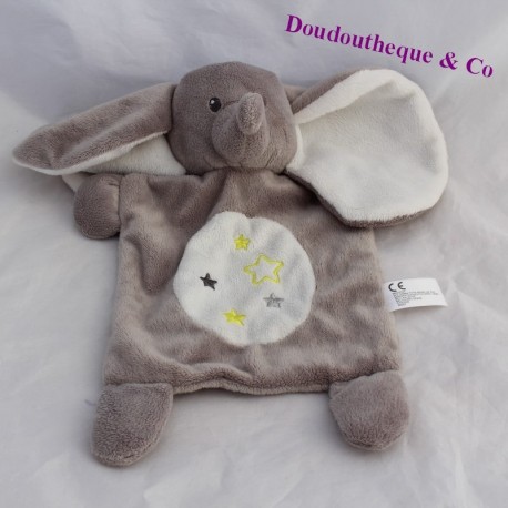 Doudou flat elephant NICOTOY stars green grey 27 cm