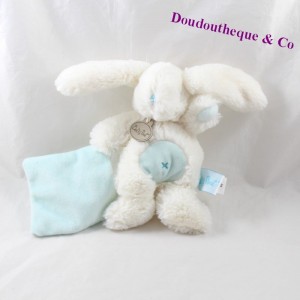 Pañuelo de conejito peluche BABY NAT blanco azul BN695 19 cm