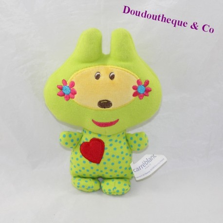 Rabbit peluche CARRÉ BLANC Green square red heart 20 cm