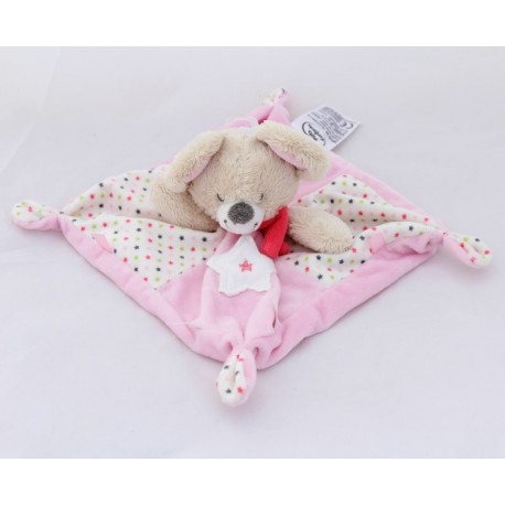 Doudou plat souris MOTS D'ENFANTS rose étoiles 21 cm