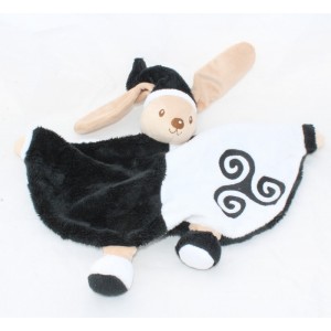 Doudou Breizh conejo MAILOU TRADITION bordado en blanco y negro 25 cm
