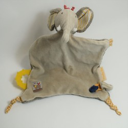 Doudou elephant MOULIN ROTY beige 13 cm Papoum pacifier attached