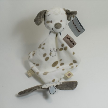 Doudou flachen Hund Max NATTOU Max, Noa & Tom Beige weiße Krone 25 cm Doudou flachen Hund Max NATTOU Max, Noa & Tom Beige weiße Krone 25 cm