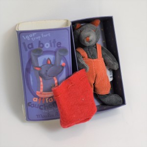 Doudou Wolf Igor MOULIN ROTY Die große Familie orange Overalls 33 cm