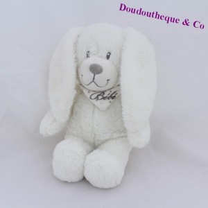 Peluche lapin POMMETTE bavoir bébé pois blanc 26 cm