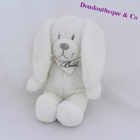 Peluche lapin POMMETTE bavoir bébé pois blanc 26 cm Peluche lapin POMMETTE bavoir bébé pois blanc 26 cm