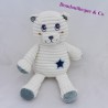 Peluche ours I2C côtelé blanc étoile bleue 35 cm