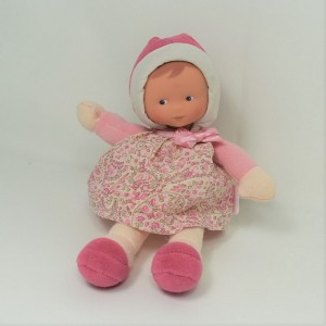 Doudou poupée COROLLE Mademoiselle cassis robe imprimée 25 cm