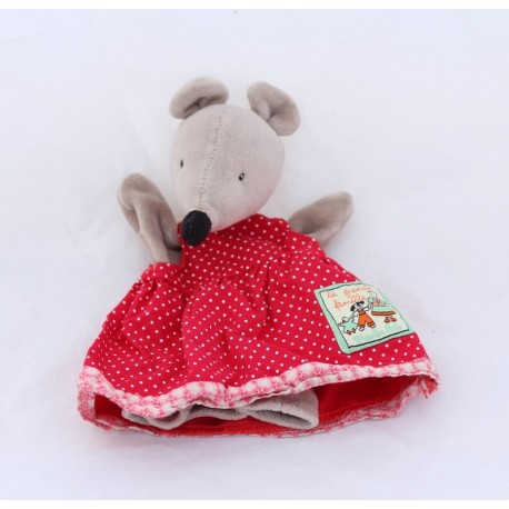 Doudou Puppe Nini Maus MOULIN ROTY Die große Familie rotes Kleid 25 cm