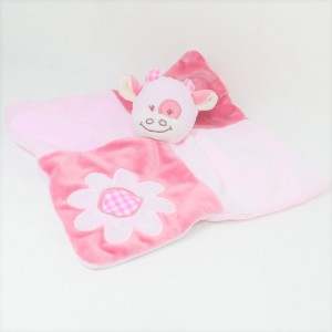 Doudou gato plano P' little Kiss AUBERT rosa y blanco flores 30 cm campana