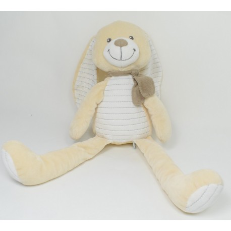 Doudou Lapin blanc TEX fleur rose losange oreille marron 39 cm Doudou Lapin blanc TEX fleur rose losange oreille marron 39 cm