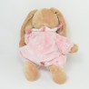 Doudou coniglio TEX BABY pigiama marrone e fiore rosa 27 cm