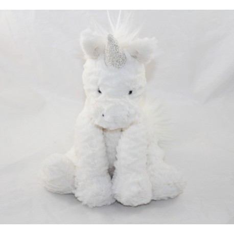 Peluche licorne JELLYCAT blanche pailletée assise 30 cm