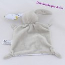 Doudou conejo plano IKKS sabana máscara gris blanco amarillo 21 cm