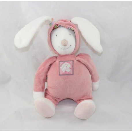 Musical cuddly toy rabbit MOULIN ROTY Blueberry & Capucine pink hood 26 cm