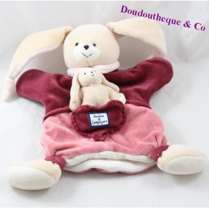 Doudou marionnette lapin et son bébé DOUDOU ET COMPAGNIE Framboise rose 26 cm