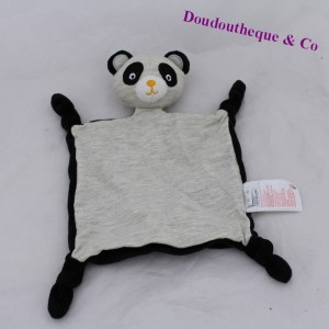Doudou plat panda VERTBAUDET gris noir noeuds 23 cm