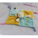 Doudou flache Maus MOTS D'ENFANTS blau Quadrat gelb 23 cm