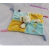 Doudou flat mouse MOTS D'ENFANTS blue square yellow 23 cm