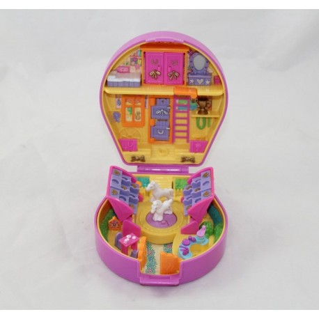 Polly Pocket BLUEBIRD purple horseshoe box with 2 horses