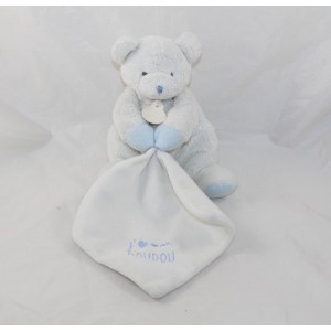 Doudou mouchoir ours DOUDOU ET COMPAGNIE j'aime mon doudou bleu blanc 20 cm